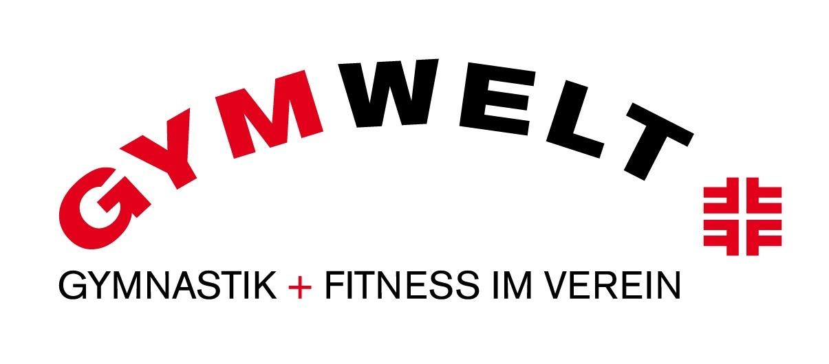 Logo der Gymwelt mit dem Schriftzug &bdquo;GYMWELT&ldquo; und dem Zusatz &bdquo;GYMNASTIK + FITNESS IM VEREIN&ldquo;.