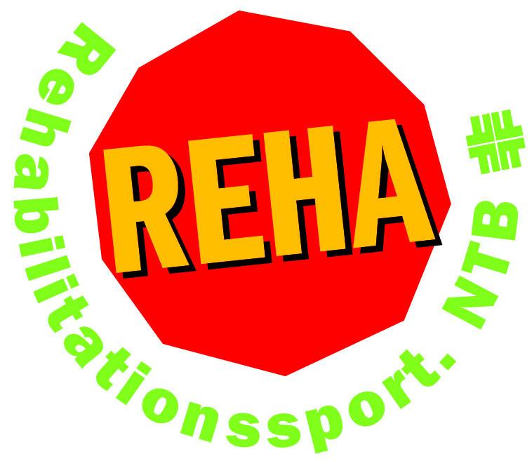 Logo in Form eines roten Stoppschilds mit dem Wort &bdquo;REHA&ldquo; und dem Text &bdquo;Rehaltiliationssport. NTB&ldquo; in Gr&uuml;n.