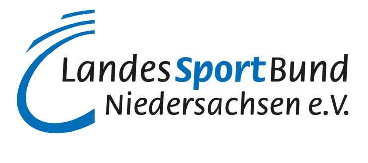 Logo des Landessportbundes Niedersachsen e.V. mit blauer und schwarzer Schrift auf weißem Hintergrund.