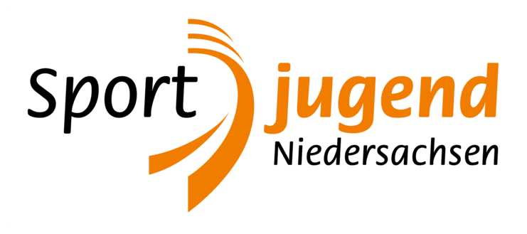 Logo von Sportjugend Niedersachsen mit einem geschwungenen Design in Schwarz und Orange auf weißem Hintergrund.